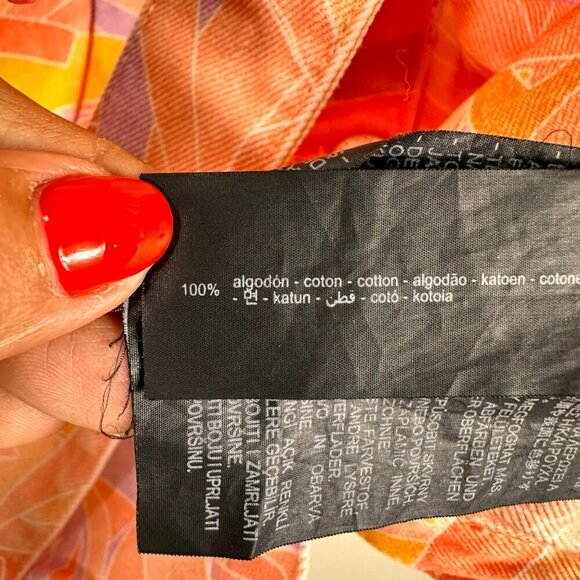 ZARA Colourful Peach Purple Printed Denim Button Up Dress Size Medium - Picture 12 of 13